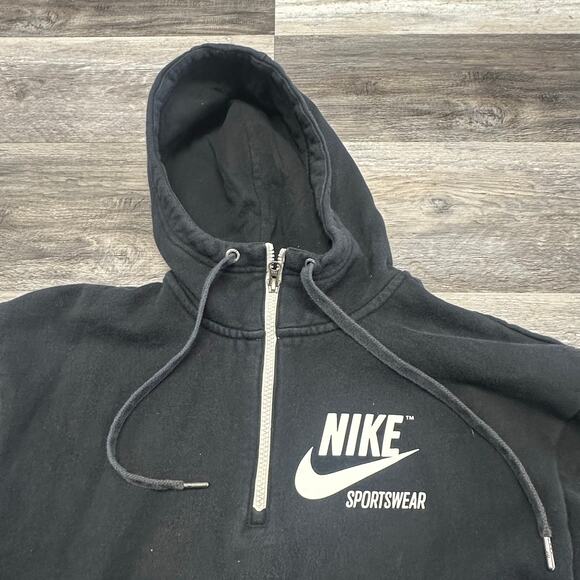 Nike Sportswear Club Fleece Black Womens XS 1/4 Zip Big Swoosh Spellout Hoodie - Picture 11 of 12